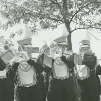 Grand Valley Marching Band playing their instruments.
